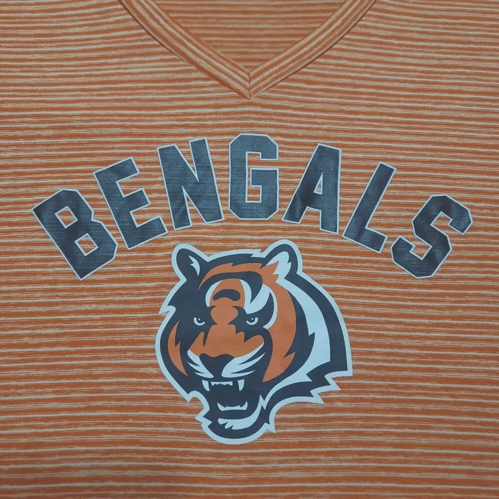 NFL Team Apparel Cincinnati Bengals Womens L Short Sleeve V Neck Stripped Shirt - Picture 2 of 8
